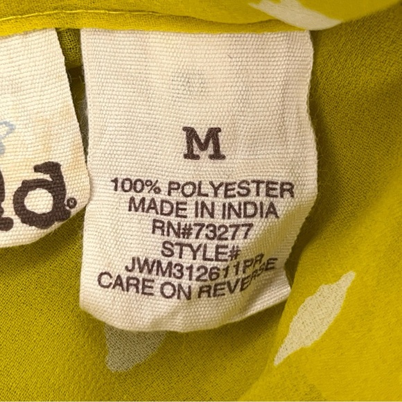 Medium Mudd Vibrant Yellow White Print Semi Sheer Button Up Long Sleeve - Picture 11 of 15